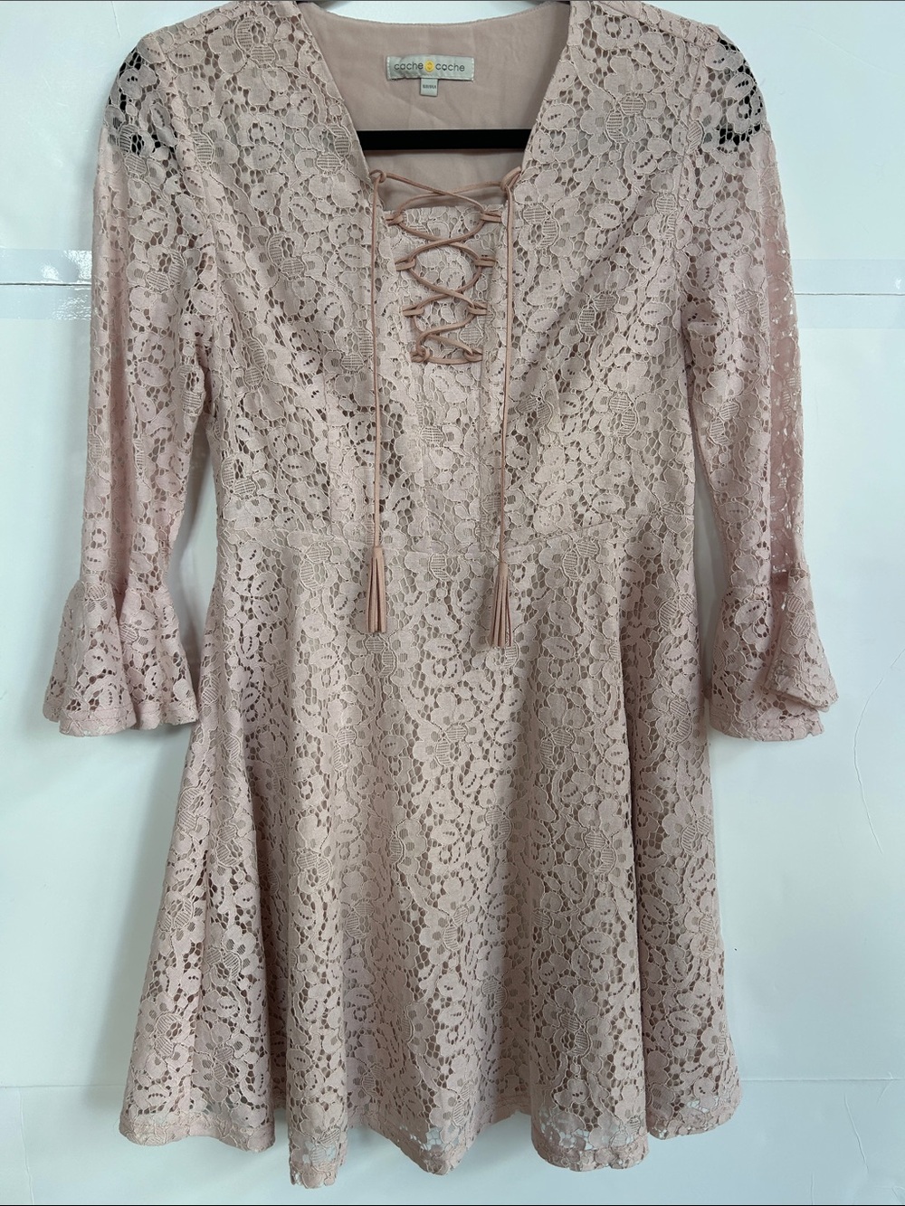 Cache Blush Lace-Up Mini Dress
